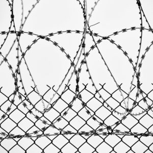 grayscale photo of barbed wire